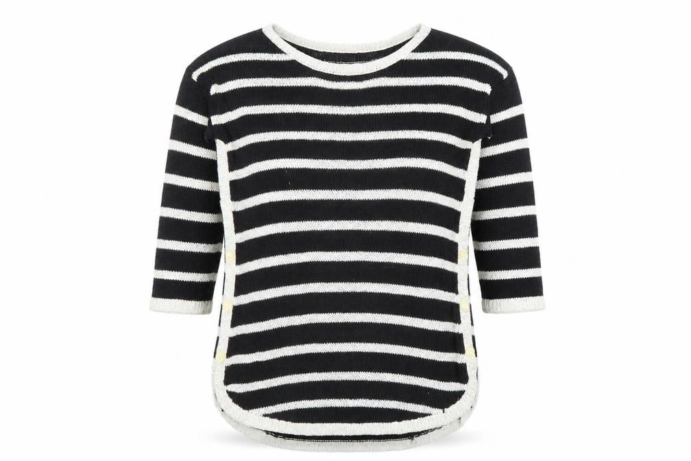 Next Women’s Black Striped Crew Neck 3/4 Sleeve Pullover Jumper Size 10