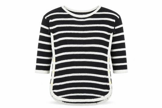 Next Women’s Black Striped Crew Neck 3/4 Sleeve Pullover Jumper Size 10