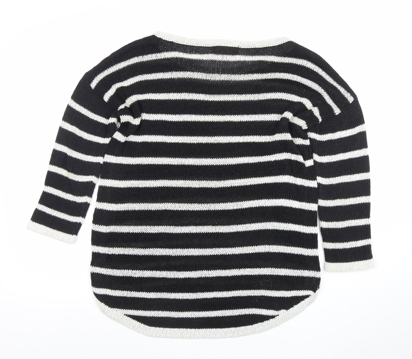 Next Women’s Black Striped Crew Neck 3/4 Sleeve Pullover Jumper Size 10