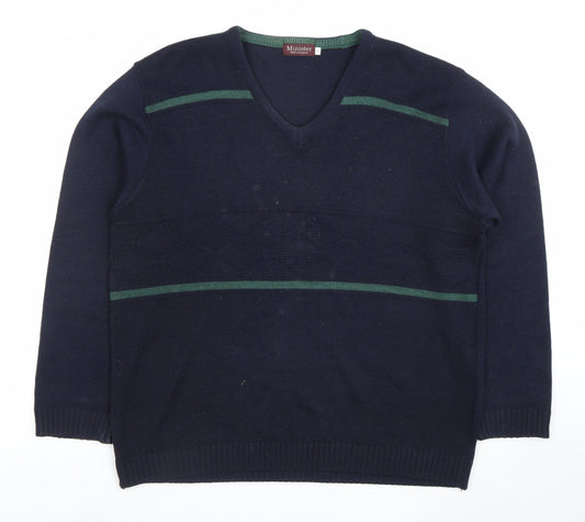 Minister Men's Blue V-Neck Acrylic Knit Jumper Size L
