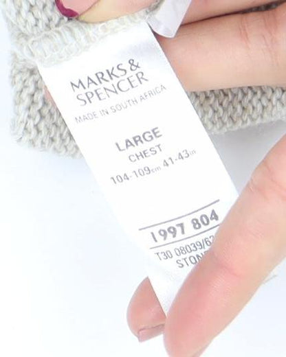 Marks & Spencer Men's Beige Wool Blend Crew Neck Jumper Size L