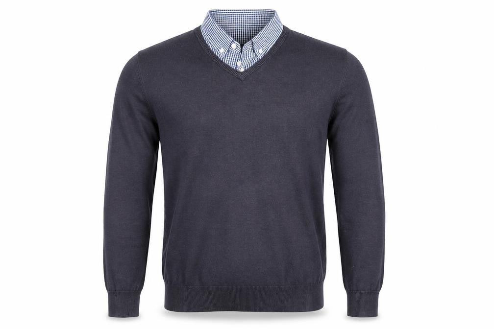 Peacocks Men’s Black Long Sleeve V-Neck Collared Polo L Cotton