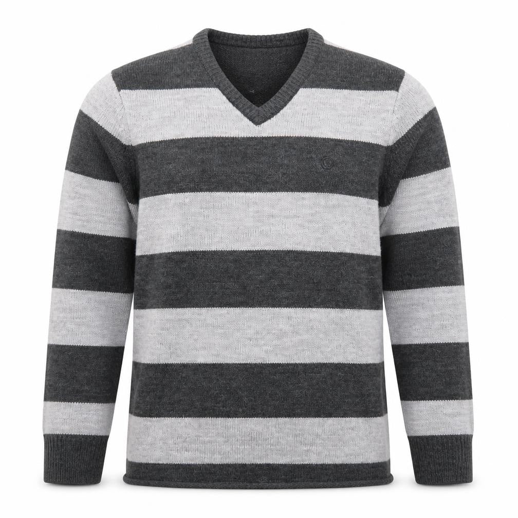 Element Men Grey Striped V-Neck Wool Blend Jumper Size M