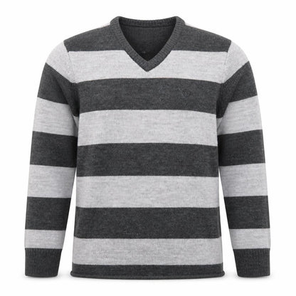 Element Men Grey Striped V-Neck Wool Blend Jumper Size M