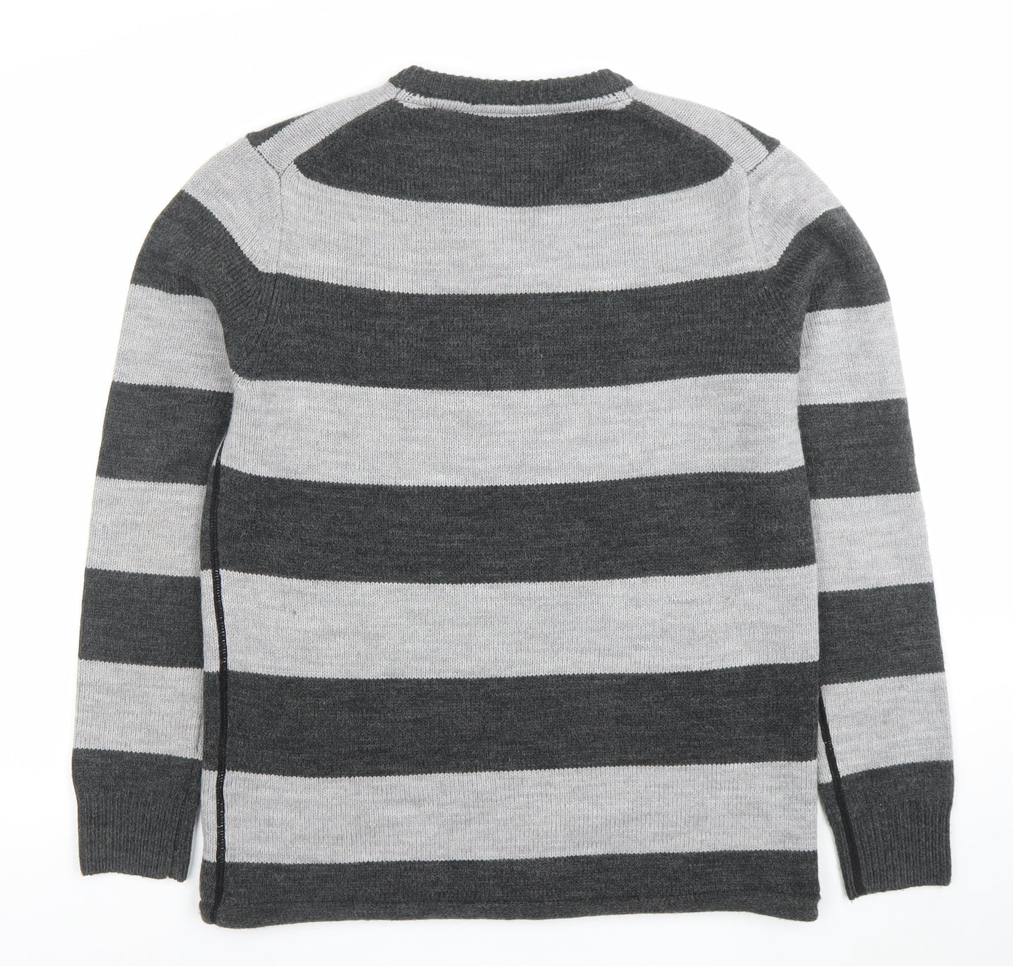 Element Men Grey Striped V-Neck Wool Blend Jumper Size M