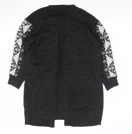 Atmosphere Women's Black Medium Knit Geometric Open Cardigan