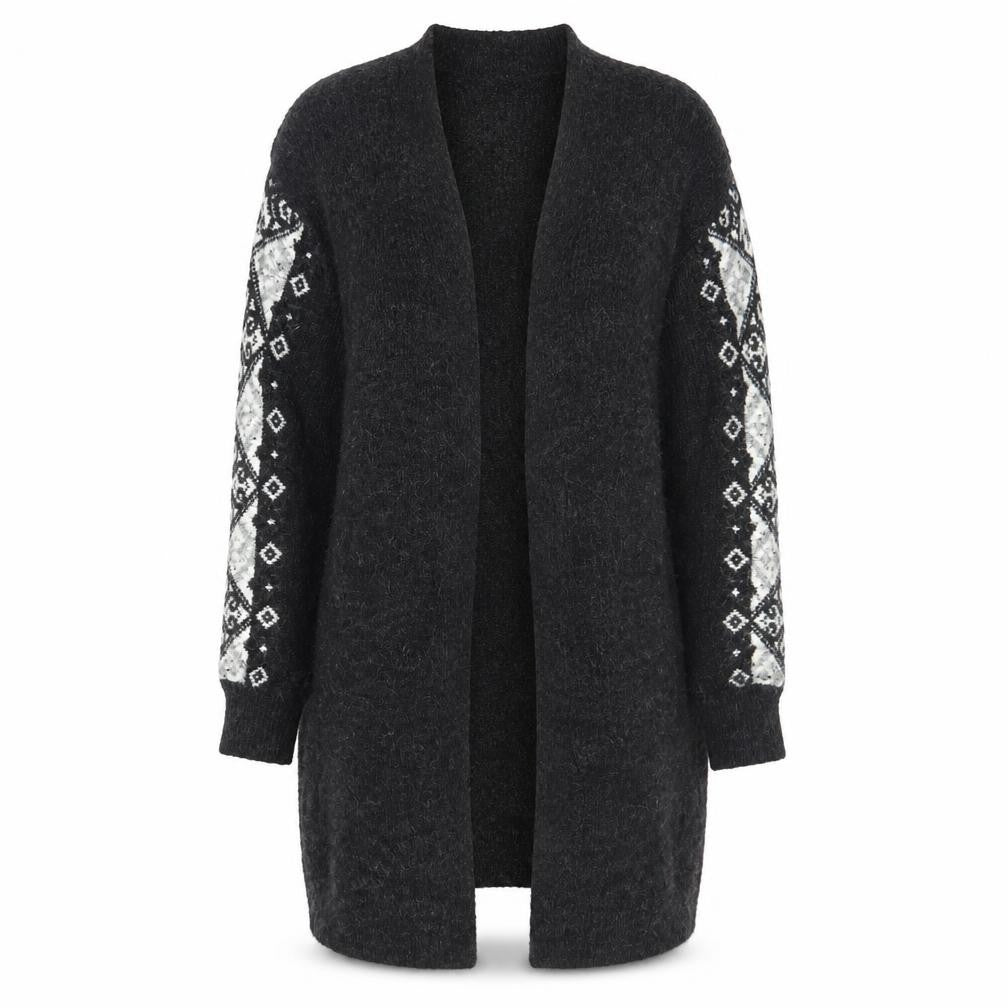 Atmosphere Women's Black Medium Knit Geometric Open Cardigan
