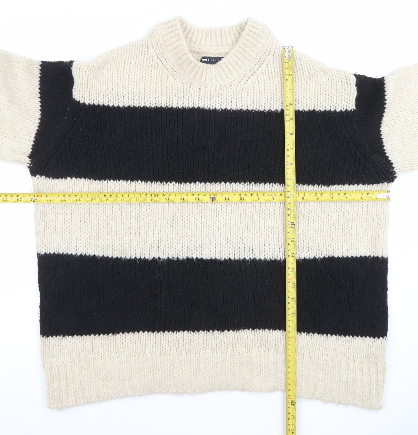 ASOS Women’s Black & Beige Striped Chunky Knit Pullover Jumper XS