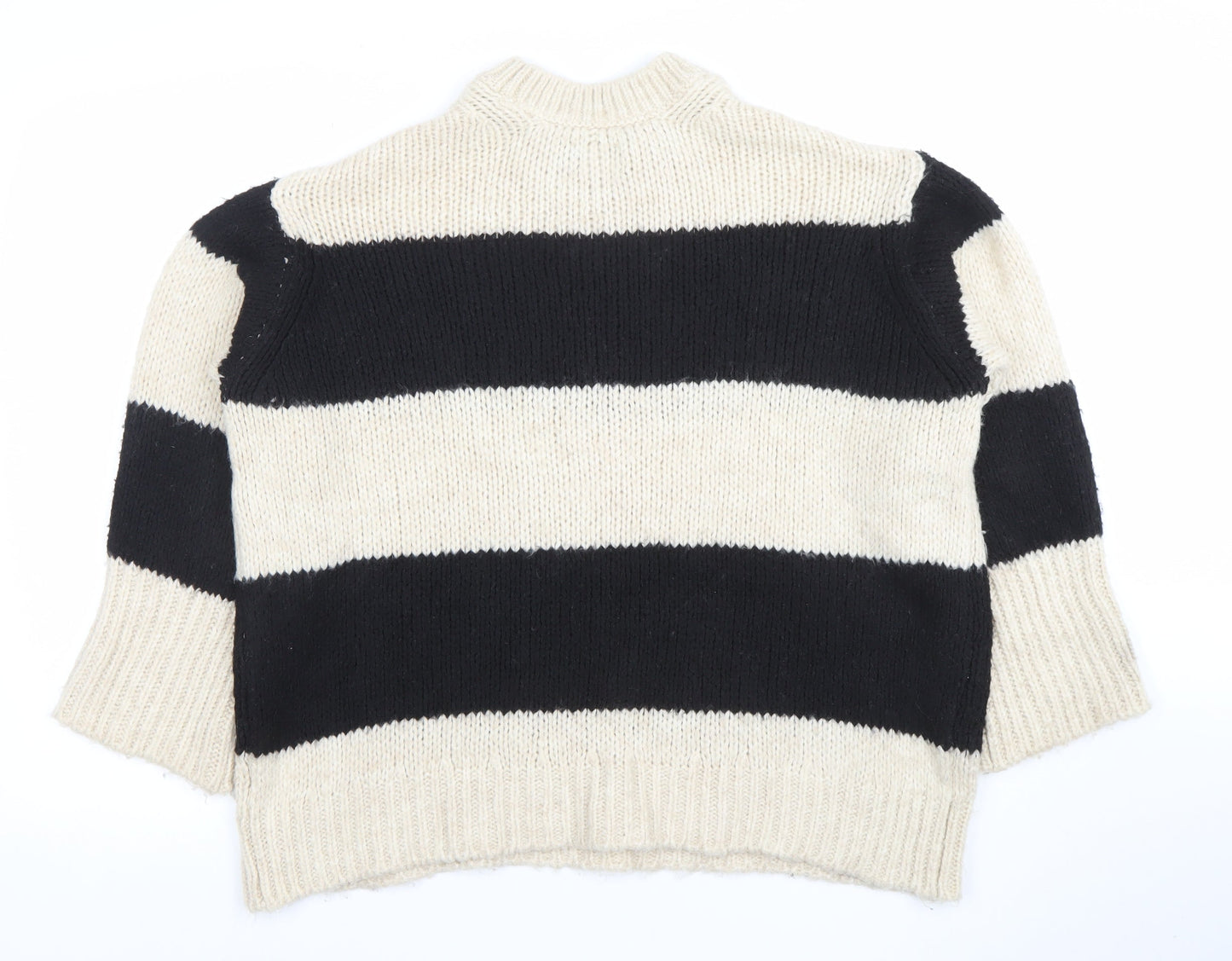 ASOS Women’s Black & Beige Striped Chunky Knit Pullover Jumper XS