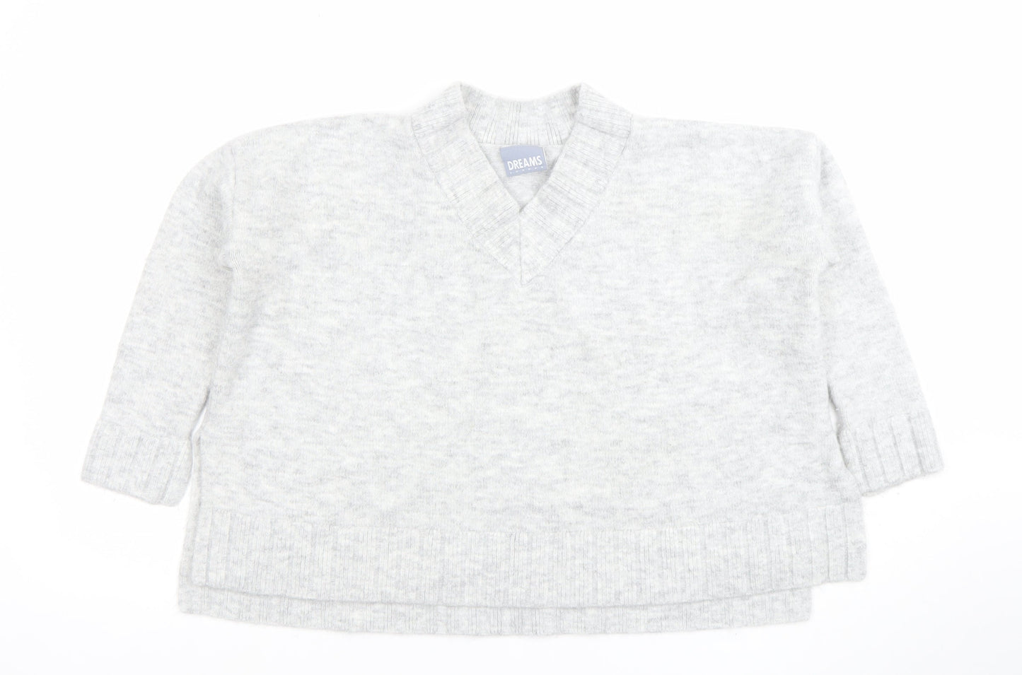 Dreams London Women's Grey V-Neck Knit Pullover Jumper One Size