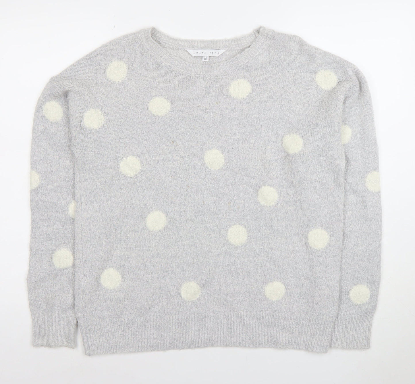 Amara Reya Womens Grey Polka Dot Wool Blend Crew Neck Jumper M