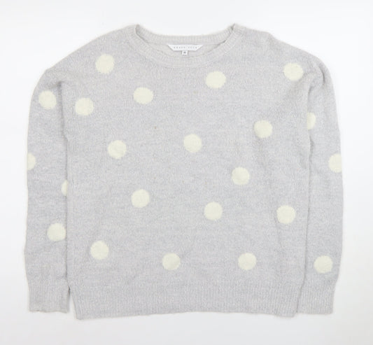 Amara Reya Womens Grey Polka Dot Wool Blend Crew Neck Jumper M