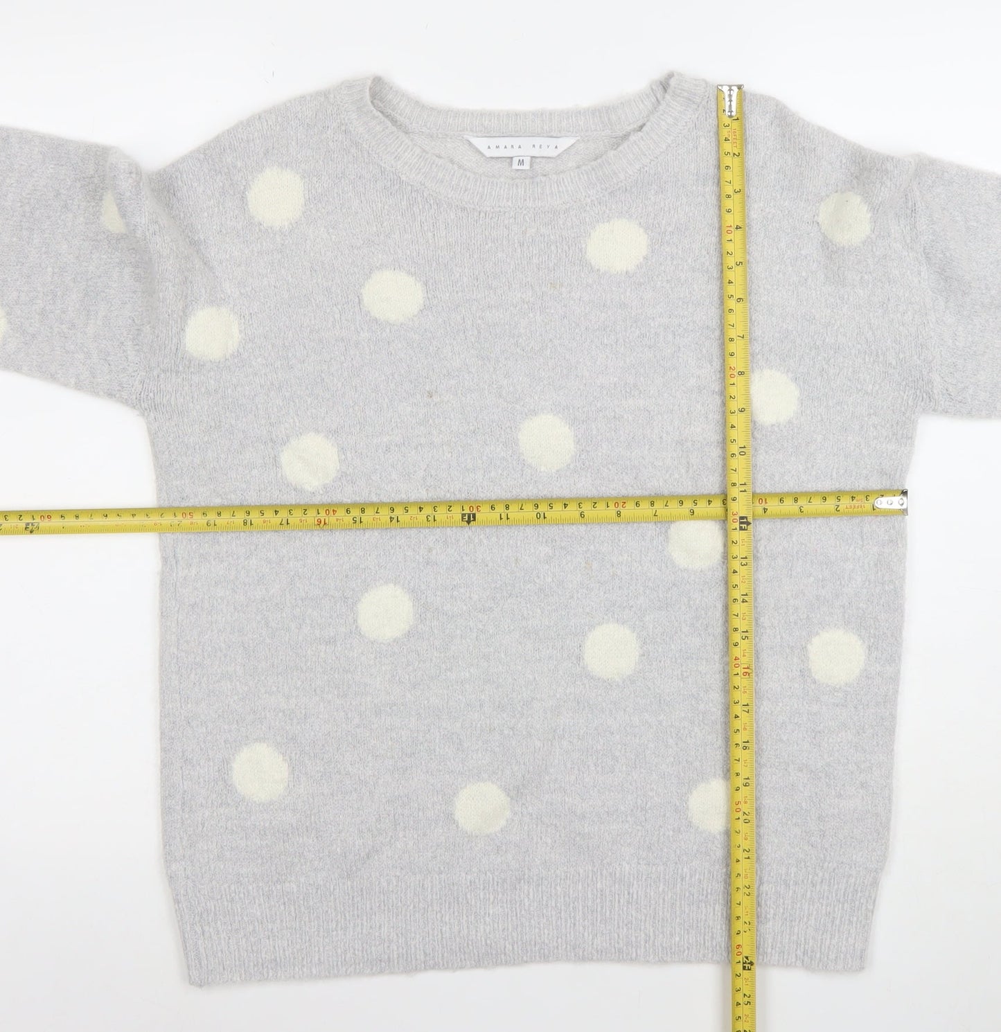 Amara Reya Womens Grey Polka Dot Wool Blend Crew Neck Jumper M