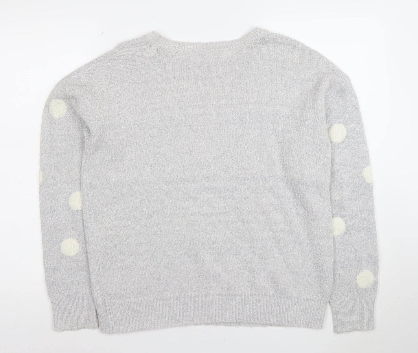 Amara Reya Womens Grey Polka Dot Wool Blend Crew Neck Jumper M
