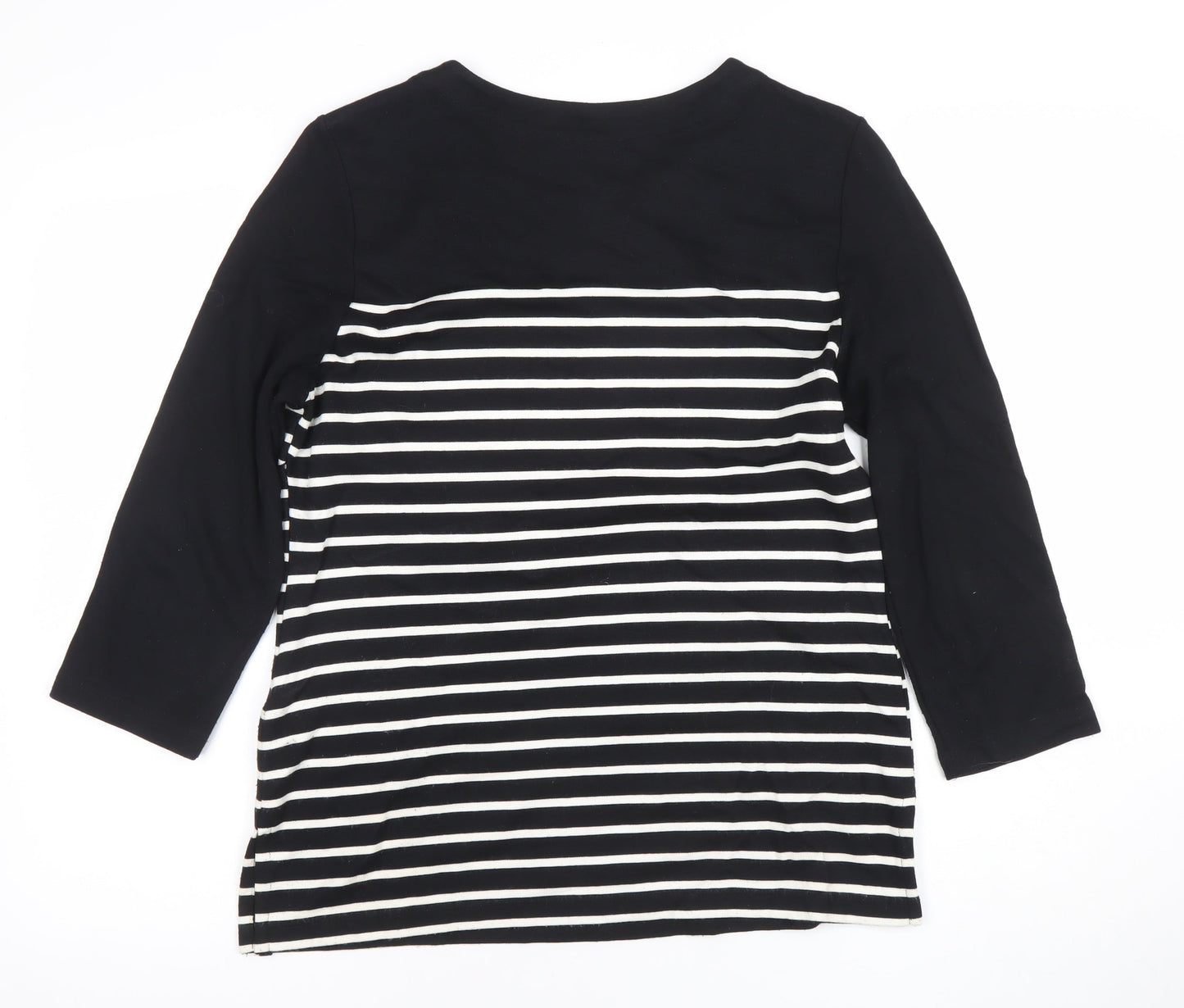 Zara Women Black Striped Button Detail 3/4 Sleeve T-Shirt Size 14