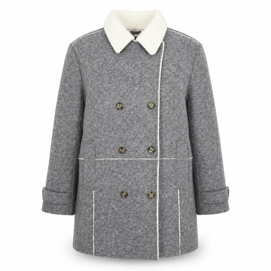 Zara Women Grey Wool Blend Pea Coat M Double-Breasted Classic Style