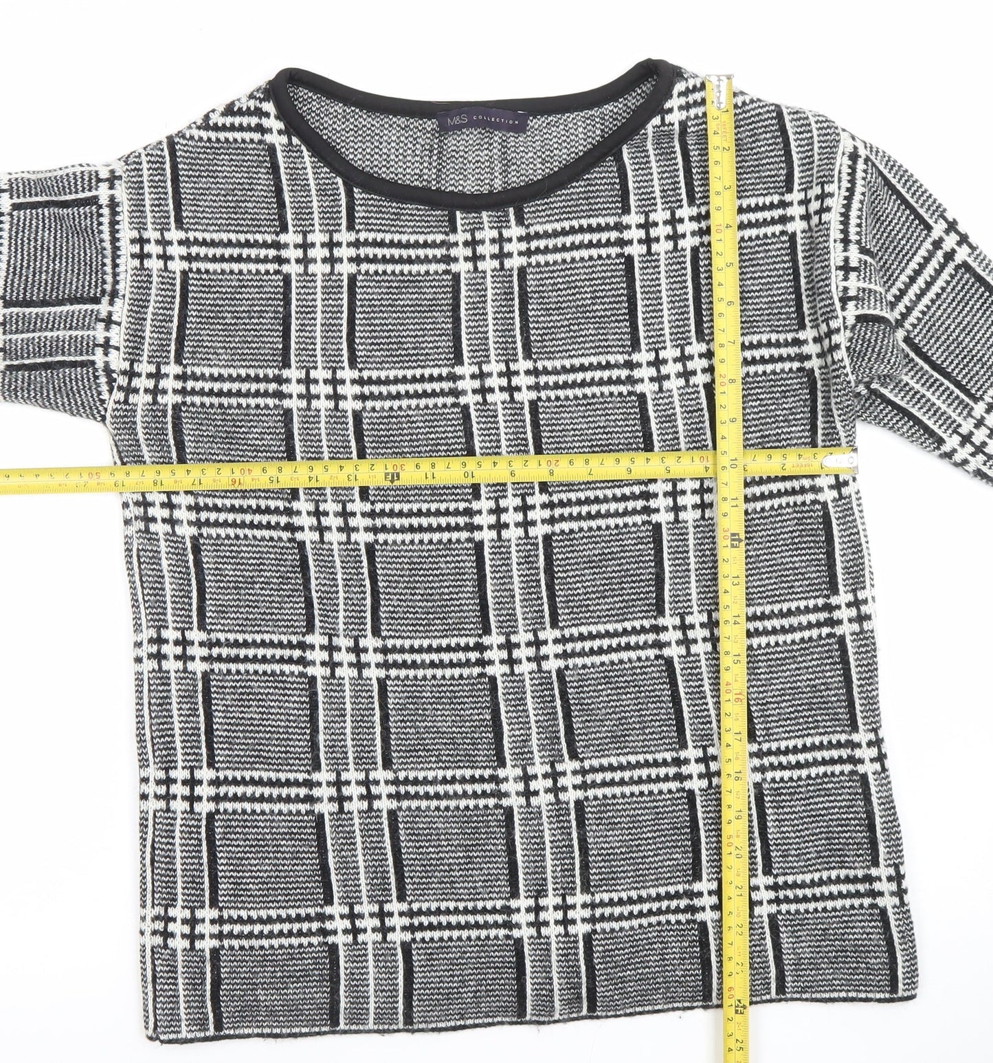Marks and Spencer Womens Grey Check Knit Pullover Jumper Size 10