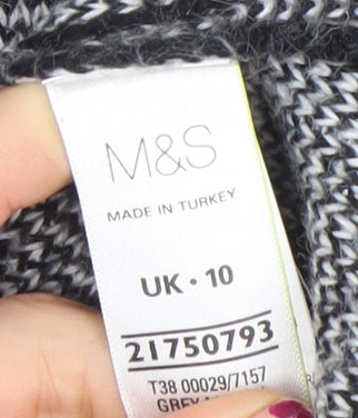 Marks and Spencer Womens Grey Check Knit Pullover Jumper Size 10