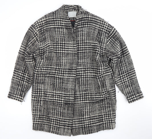 Zoe Jordan Womens Black Check Wool Blend Mid-Length Overcoat M