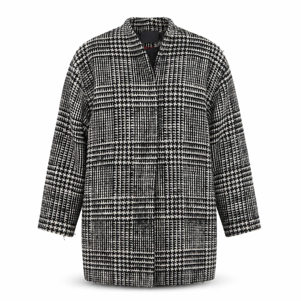 Zoe Jordan Womens Black Check Wool Blend Mid-Length Overcoat M