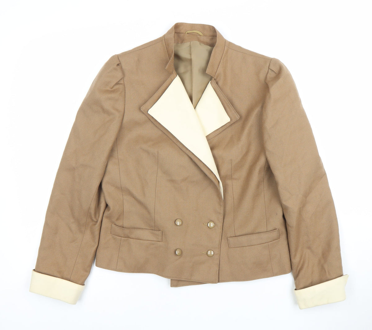 Our Premier Collection Women's Beige Wool Double-Breasted Blazer Size 14