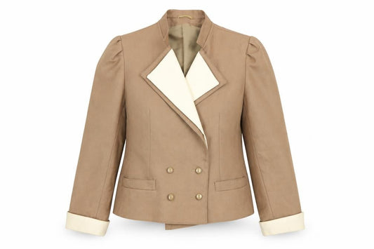 Our Premier Collection Women's Beige Wool Double-Breasted Blazer Size 14