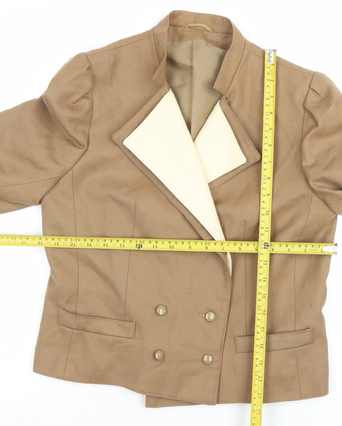 Our Premier Collection Women's Beige Wool Double-Breasted Blazer Size 14