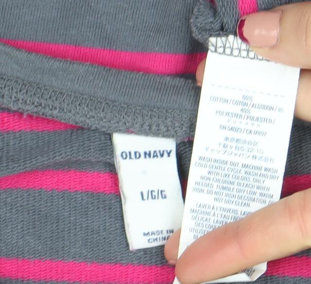 Old Navy Women’s Grey & Pink Striped Rhinestone Long Sleeve Cotton Blend T-Shirt - Size L