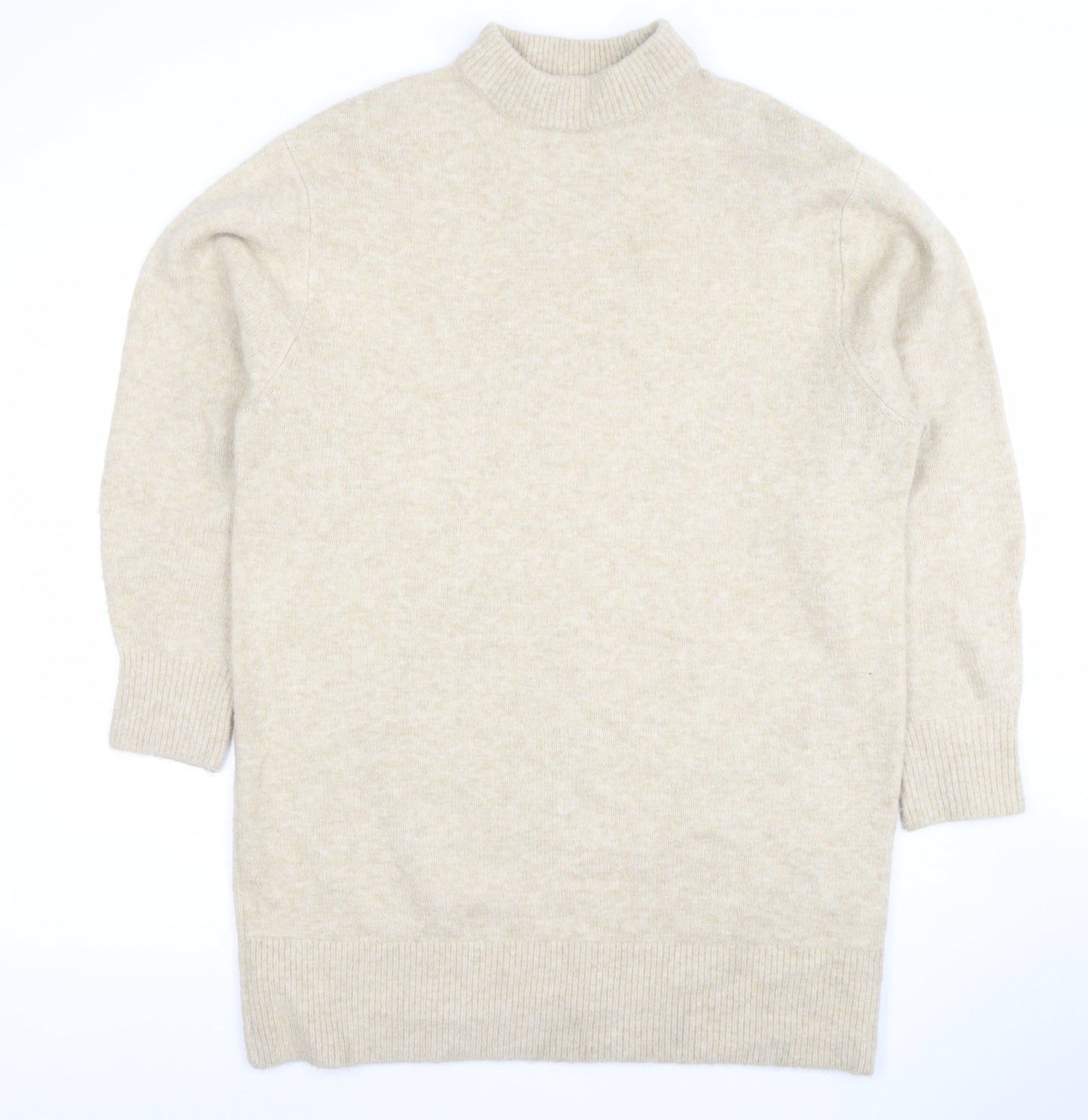 H&M Women’s Beige Wool Blend Mock Neck Long Sleeve Jumper XS