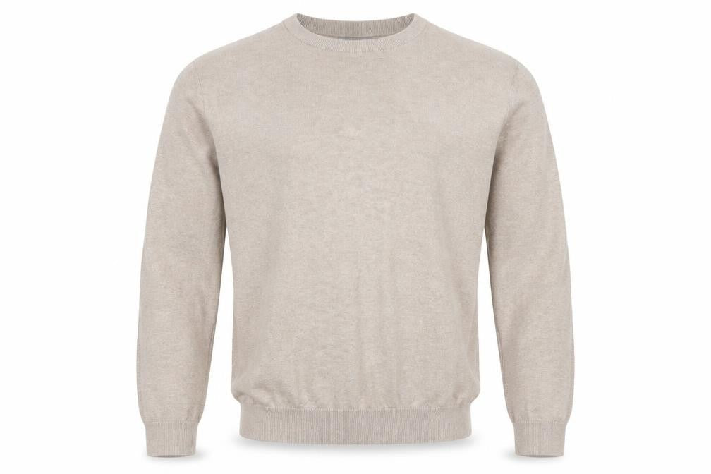 Tu Men Beige Cotton Crew Neck Long Sleeve Pullover Jumper Size L