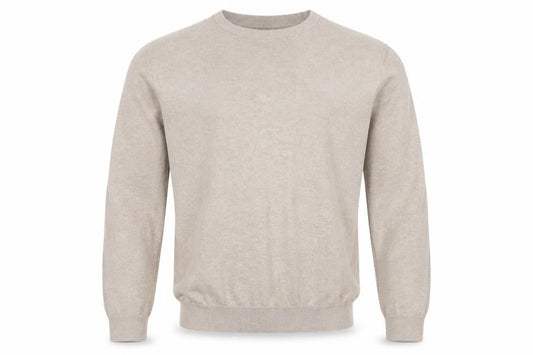 Tu Men Beige Cotton Crew Neck Long Sleeve Pullover Jumper Size L