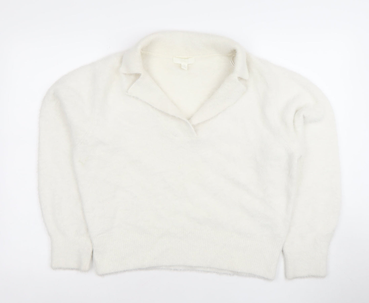 H&M Women’s White Collared Pullover Jumper Size S Soft Acrylic Blend