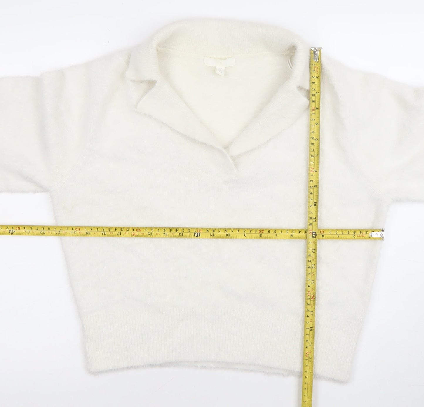 H&M Women’s White Collared Pullover Jumper Size S Soft Acrylic Blend