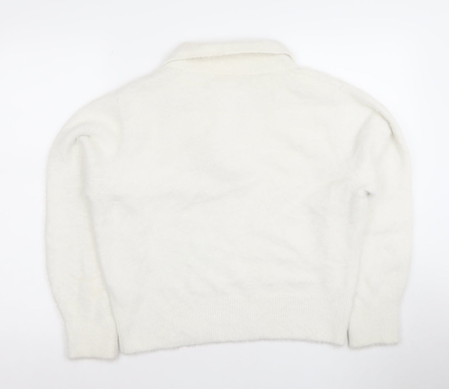 H&M Women’s White Collared Pullover Jumper Size S Soft Acrylic Blend
