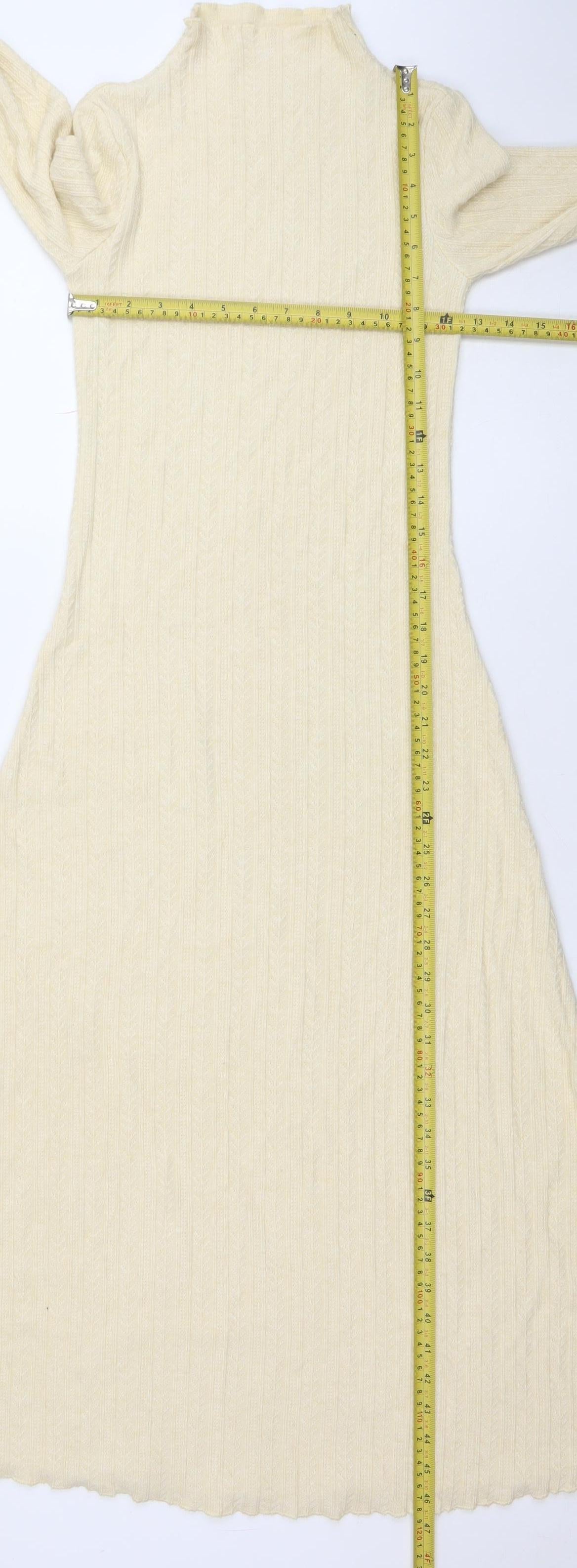 MNG Women Beige Long Sleeve Knit Maxi Dress Size 4