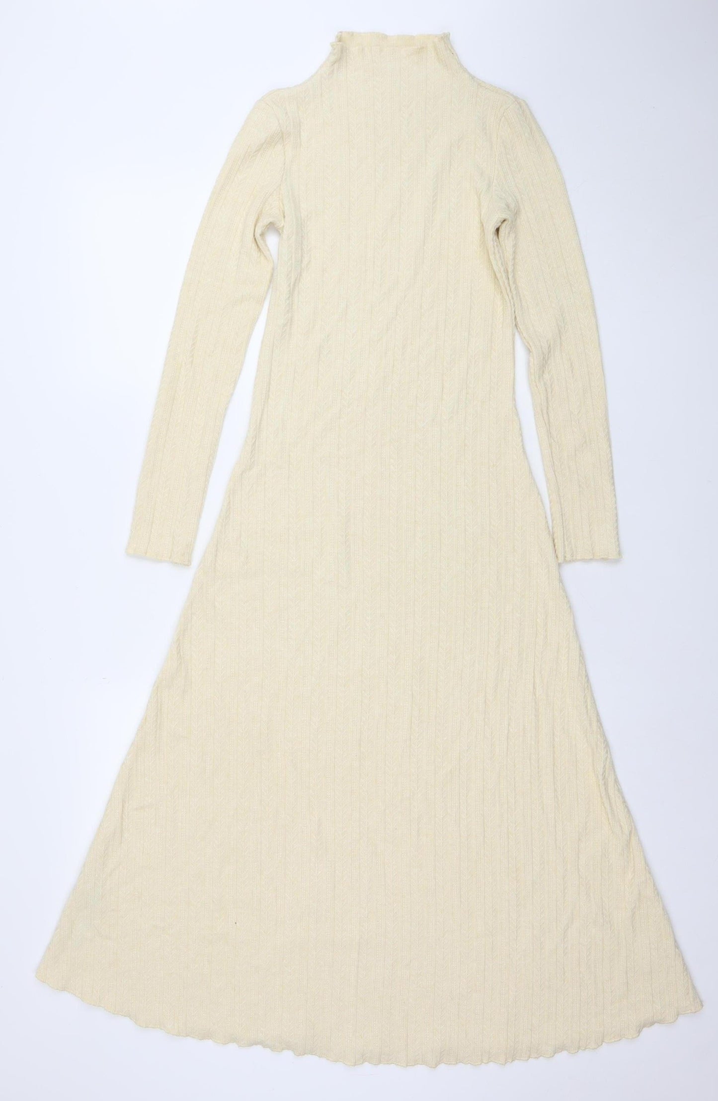 MNG Women Beige Long Sleeve Knit Maxi Dress Size 4