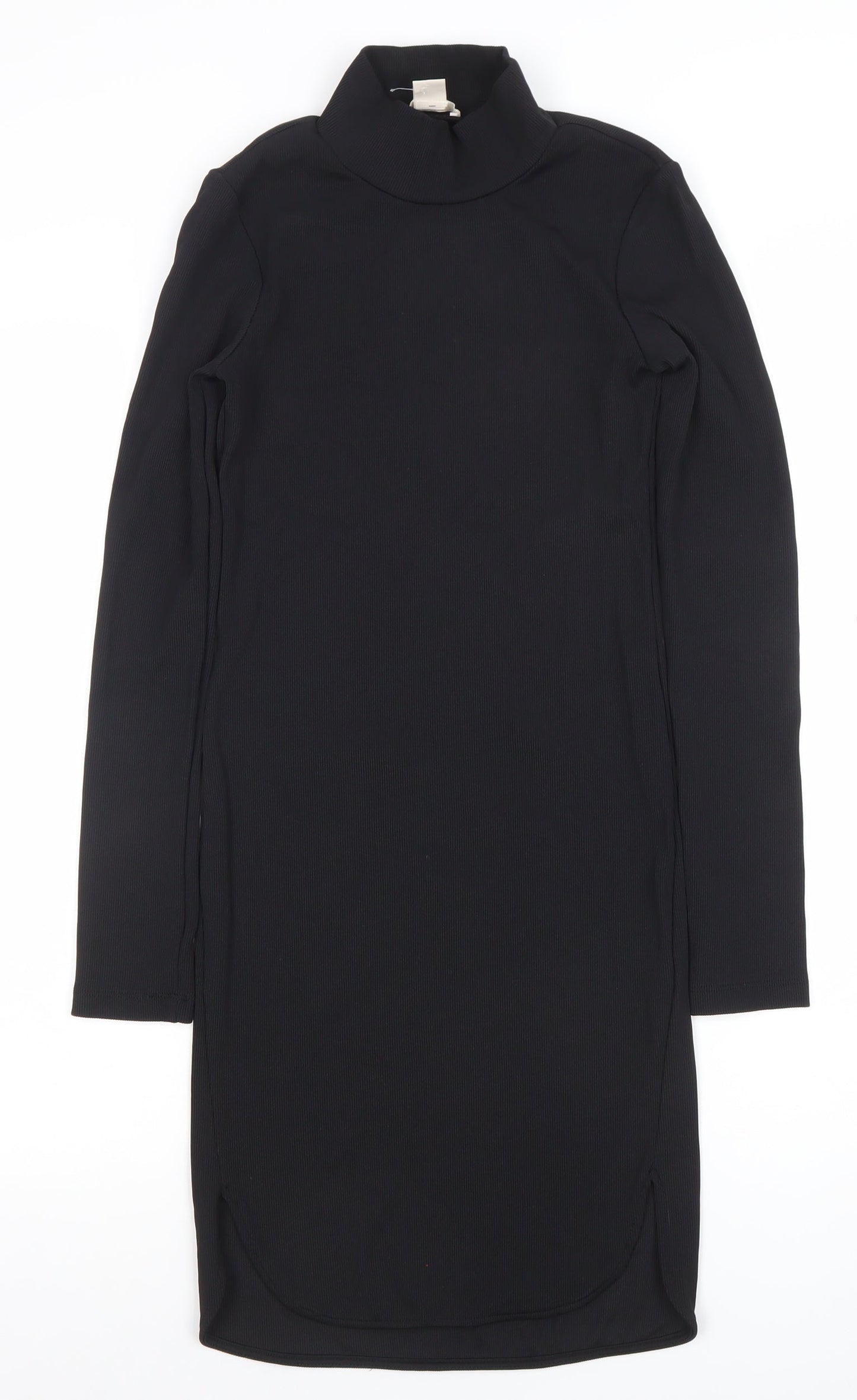 H&M Women Black Roll Neck Bodycon Knit Dress Size 8