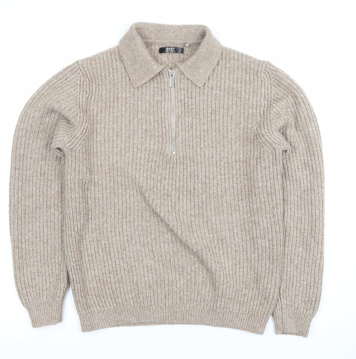 Next Boys Beige 11 Years Ribbed 1/2 Zip Collared Jumper Acrylic Blend