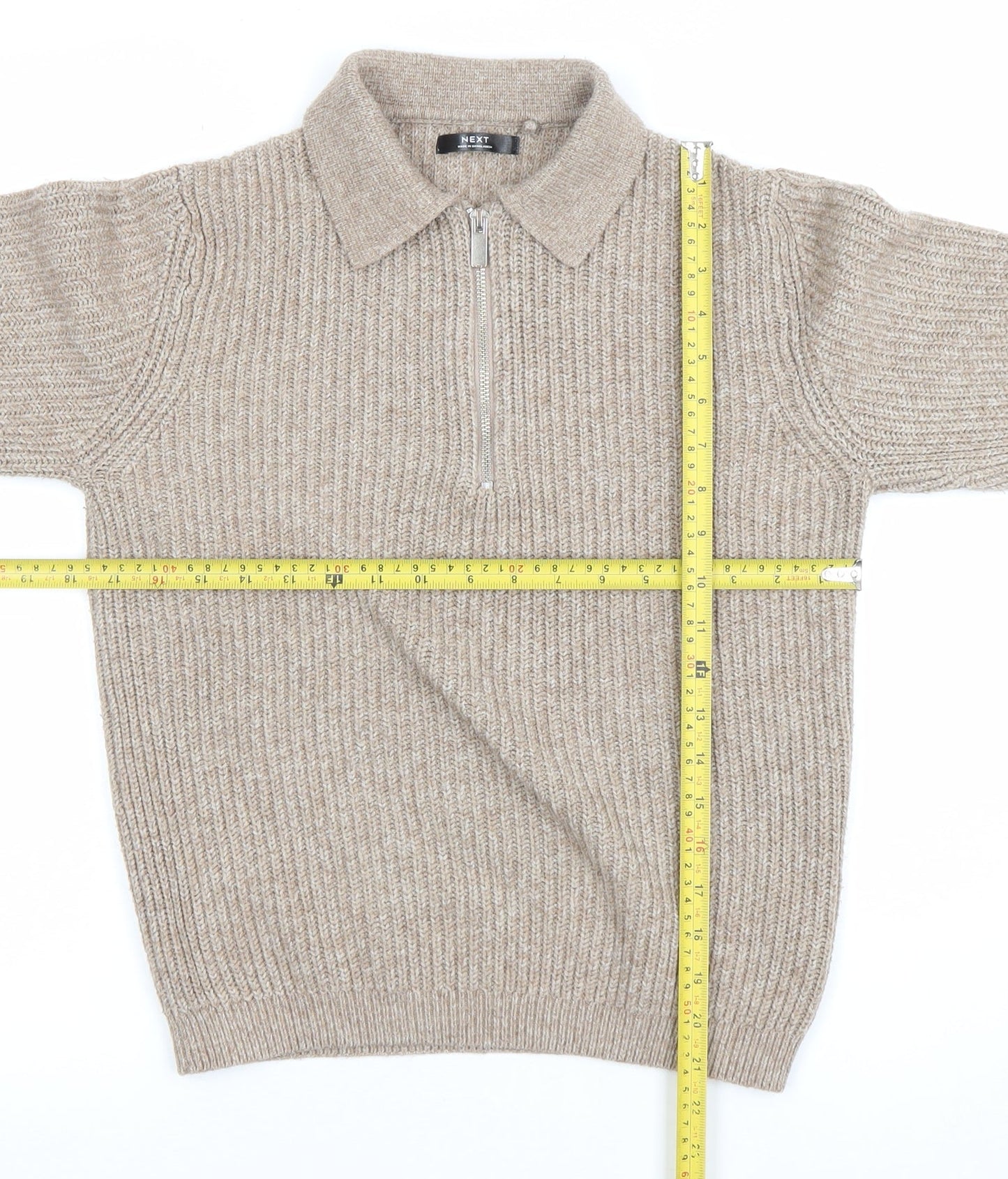 Next Boys Beige 11 Years Ribbed 1/2 Zip Collared Jumper Acrylic Blend