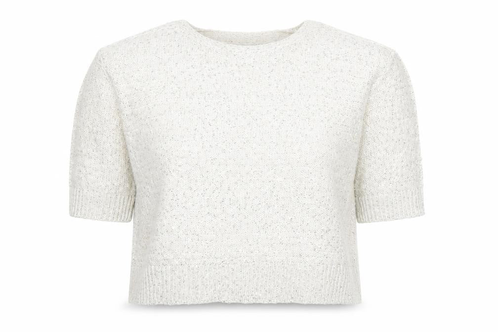 David Emanuel Womens Ivory Sequin Knit Pullover Jumper Size L