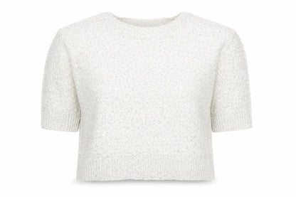 David Emanuel Womens Ivory Sequin Knit Pullover Jumper Size L