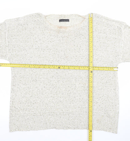 David Emanuel Womens Ivory Sequin Knit Pullover Jumper Size L