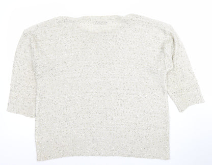 David Emanuel Womens Ivory Sequin Knit Pullover Jumper Size L