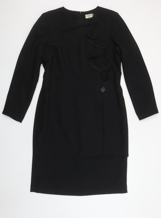 Kasper Women Black Sheath Knee Length Ruffle Dress Size 12
