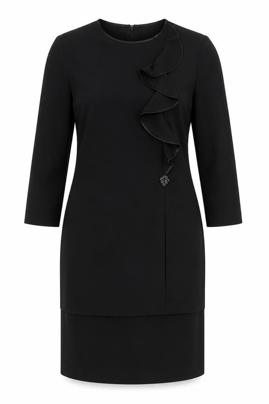Kasper Women Black Sheath Knee Length Ruffle Dress Size 12