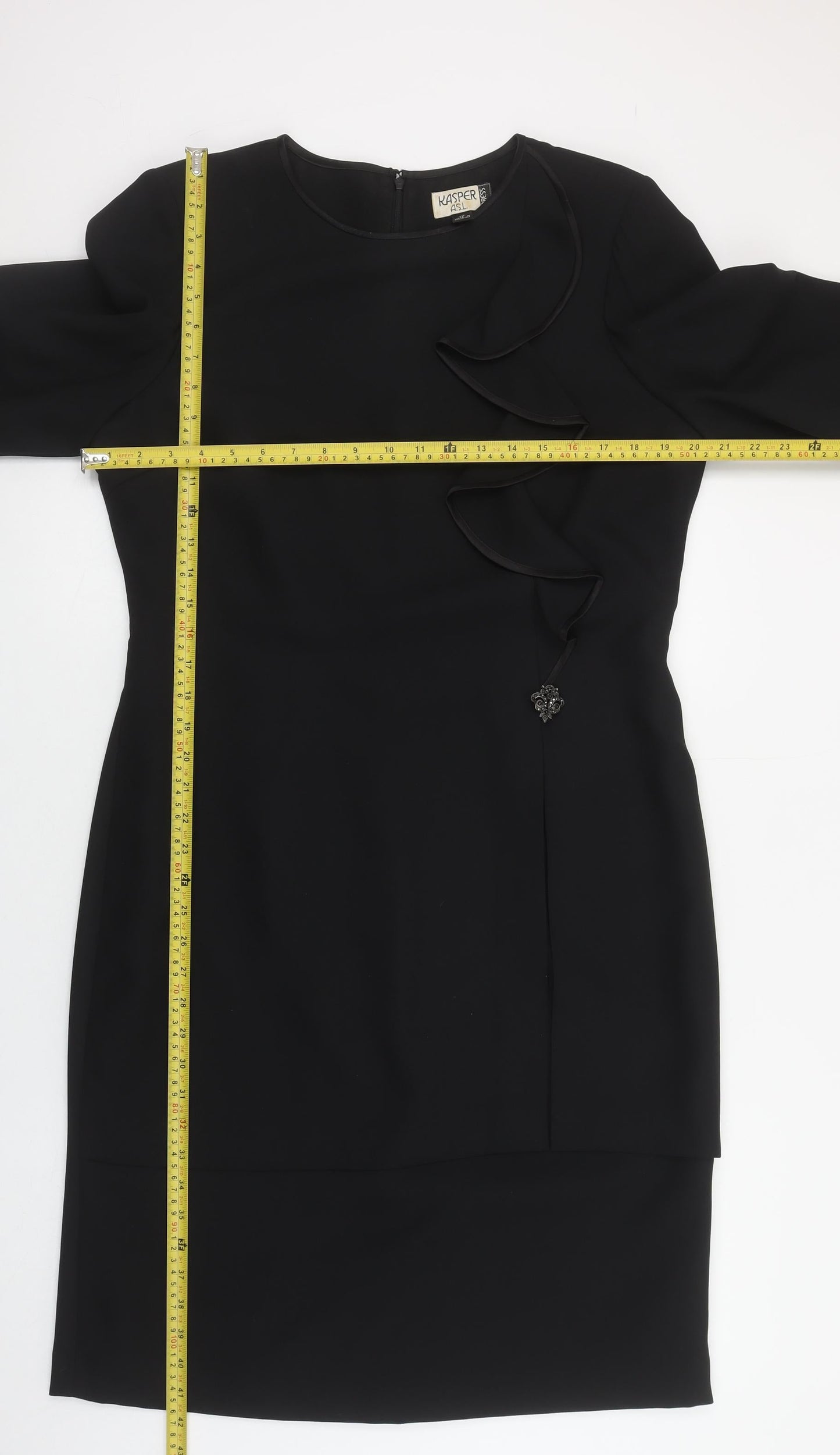 Kasper Women Black Sheath Knee Length Ruffle Dress Size 12