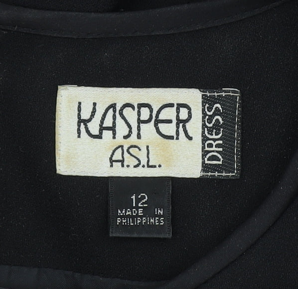 Kasper Women Black Sheath Knee Length Ruffle Dress Size 12