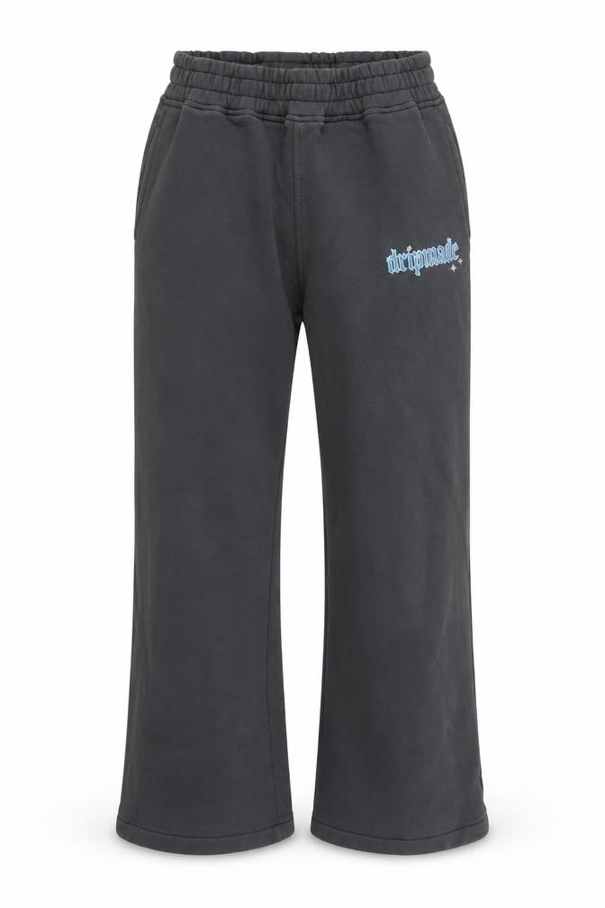 Dripmade Womens Grey XS Fleece Sweatpants with Blue Lace Detailing