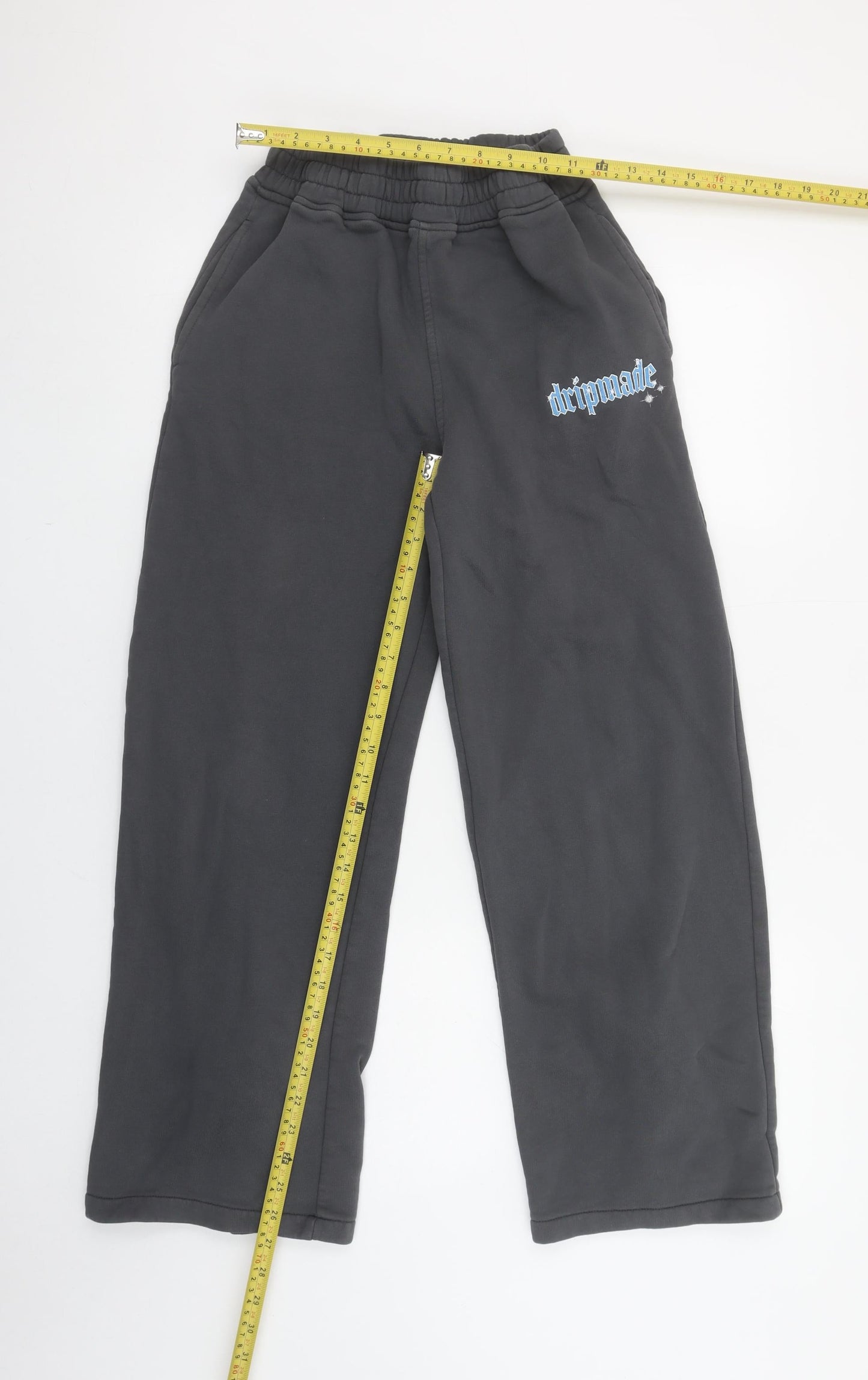 Dripmade Womens Grey XS Fleece Sweatpants with Blue Lace Detailing