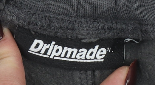 Dripmade Womens Grey XS Fleece Sweatpants with Blue Lace Detailing